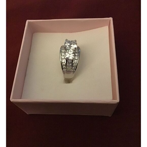 3.82 Ct. Round~Cushion~Baguette Sim Diamond Bridal Wedding Ring Sz 9~.925 SS - Picture 4 of 8